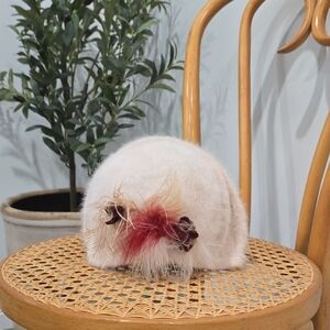Vintage Angora/Rabbit Fur Beret/Hat With Felt Flower Detail